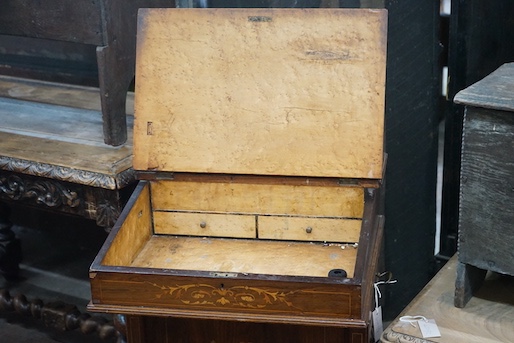 A late Victorian marquetry inlaid rosewood Davenport, width 53cm, depth 54cm, height 86cm